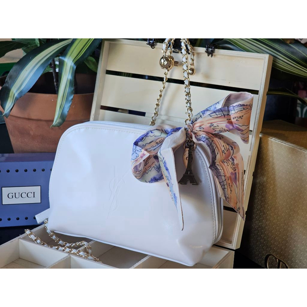 YSL Yves Saint Laurent White Clutch w/Crossbody, Twilly and Charm Added - Picture 3 of 15